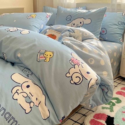 91家纺网 家纺一手货源 找家纺 星座家纺 2025新款40s全棉卡通印花四件套 波点玉桂狗