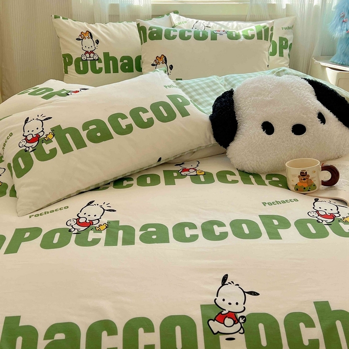 91家纺网 家纺一手货源 找家纺 星座家纺 2025新款40s全棉卡通印花四件套 字母帕恰狗