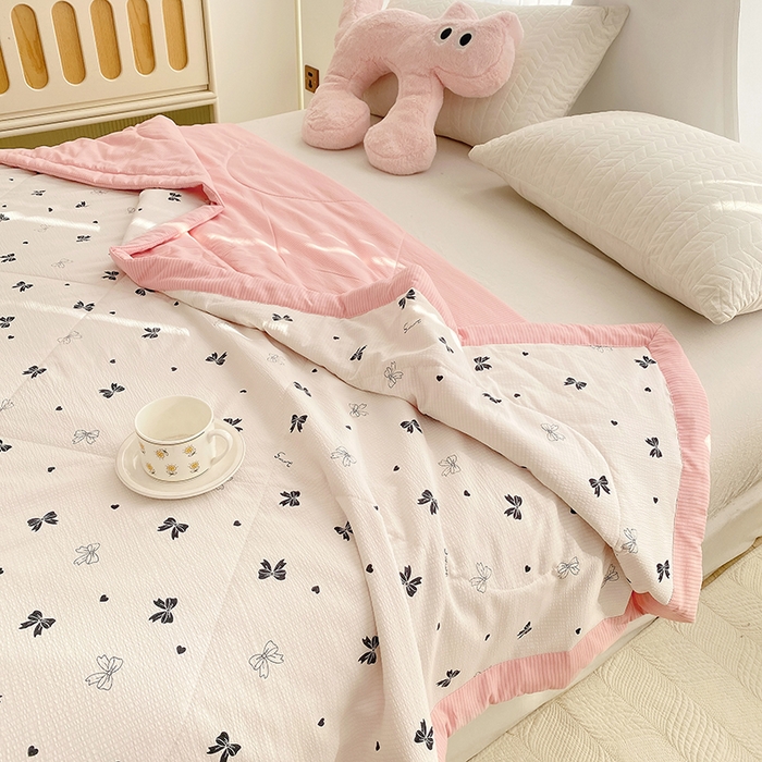 91家纺网 家纺一手货源 找家纺 金麦 2024新款A类有氧提花泡泡棉夏被 蝴蝶结