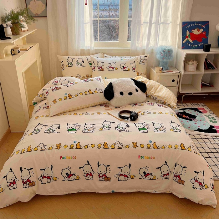 91家纺网 家纺一手货源 找家纺 星座家纺 2025新款40s全棉卡通印花四件套 快乐帕恰狗