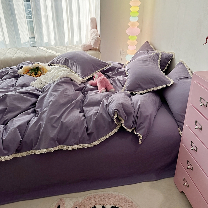 91家纺网 家纺一手货源 找家纺 千朵 2024新款全棉水洗棉四件套 芊紫