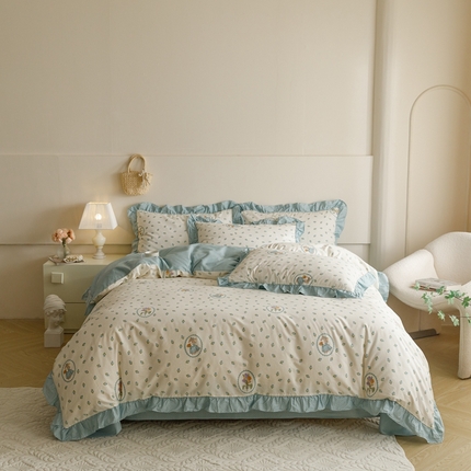 91家纺网 家纺一手货源 找家纺 （总）忆生活家纺 2024新款韩版全棉花边四件套直播爆款