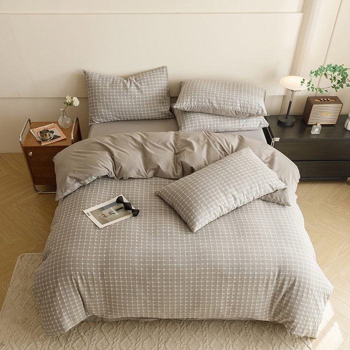 91家纺网 家纺一手货源 找家纺 蜜柚 2024新款全棉色织水洗提花四件套 山灰