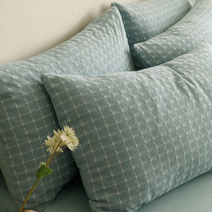 91家纺网 家纺一手货源 找家纺 蜜柚 2024新款全棉色织水洗提花四件套 星空兰