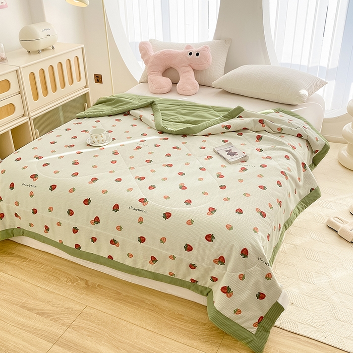 91家纺网 家纺一手货源 找家纺 金麦 2024新款A类有氧提花泡泡棉夏被 每日鲜红