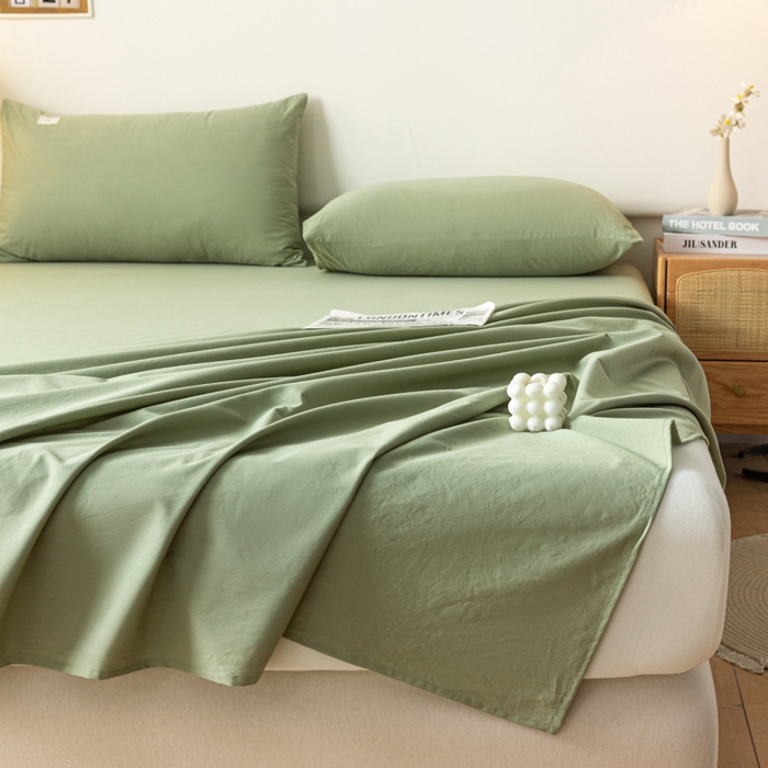 91家纺网 家纺一手货源 找家纺 AB家纺 2024新款A类40支水洗全棉床单三件套 素绿
