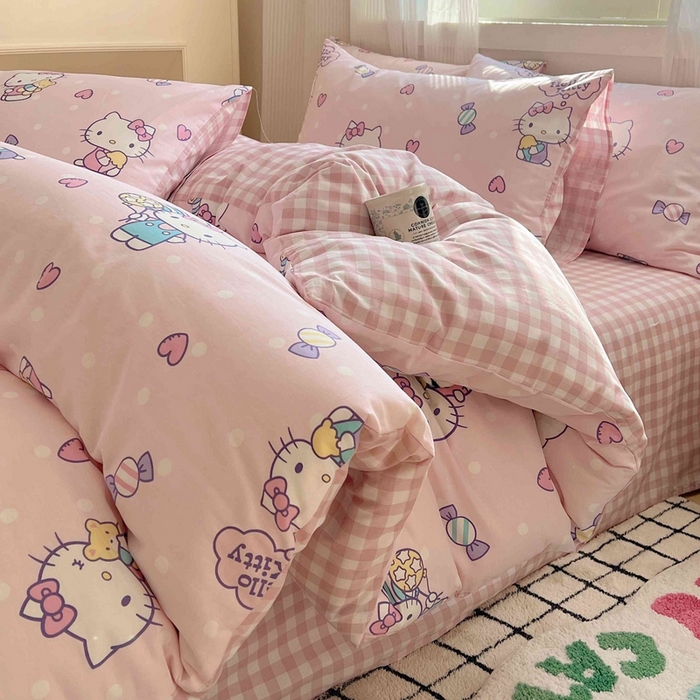 91家纺网 家纺一手货源 找家纺 星座家纺 2025新款40s全棉卡通印花四件套 甜心kt 粉