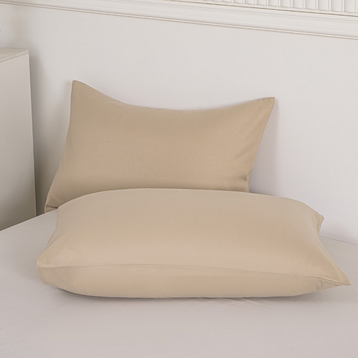 91家纺网 家纺一手货源 找家纺 莎臣豹 2025新款水洗棉磨毛纯色双拼简约风撞色单品被套 卡其