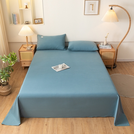 91家纺网 家纺一手货源 找家纺 AB家纺 2024新款A类40支水洗全棉床单三件套 水天蓝