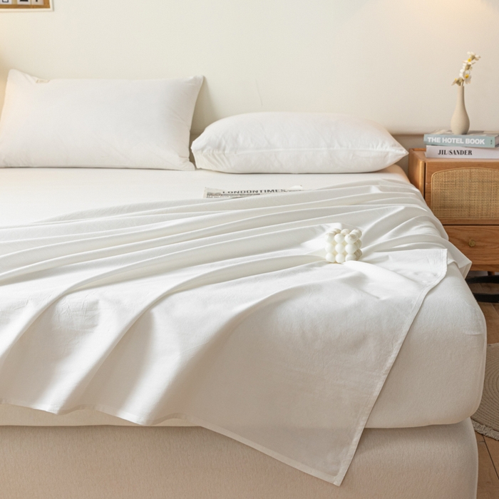 91家纺网 家纺一手货源 找家纺 AB家纺 2024新款A类40支水洗全棉床单三件套 米月白