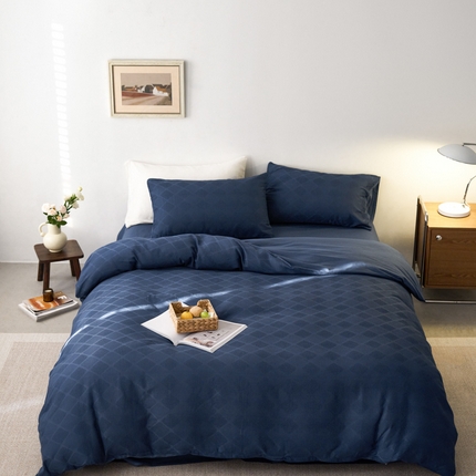 91家纺网 家纺一手货源 找家纺 AB家纺 2024新款全棉华夫格四件套 菱形格-蔚蓝