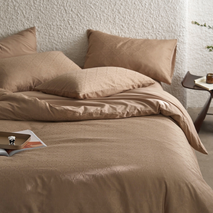 91家纺网 家纺一手货源 找家纺 AB家纺 2024新款全棉华夫格四件套 四叶草-咖