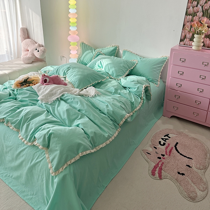 91家纺网 家纺一手货源 找家纺 千朵 2024新款全棉水洗棉四件套 薄荷绿