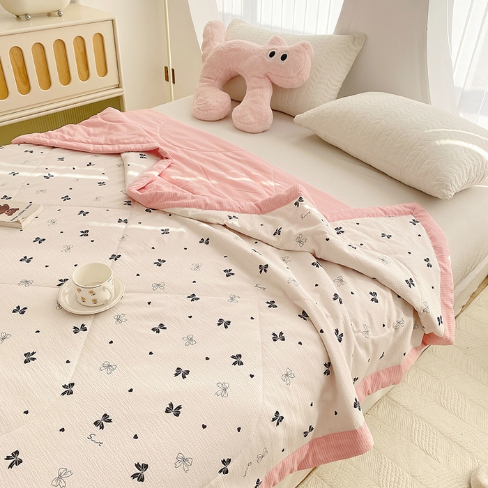 91家纺网 家纺一手货源 找家纺 金麦 2024新款A类有氧提花泡泡棉夏被 蝴蝶结