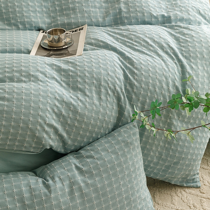 91家纺网 家纺一手货源 找家纺 蜜柚 2024新款全棉色织水洗提花四件套 星空兰