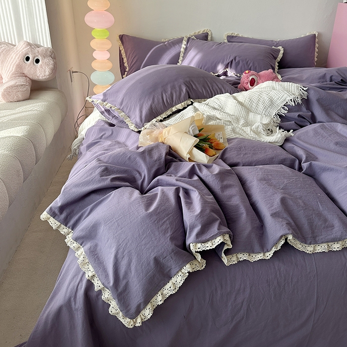 91家纺网 家纺一手货源 找家纺 千朵 2024新款全棉水洗棉四件套 芊紫