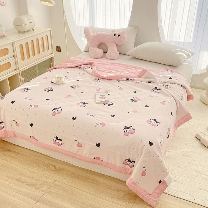 91家纺网 家纺一手货源 找家纺 金麦 2024新款A类有氧提花泡泡棉夏被 粉樱桃