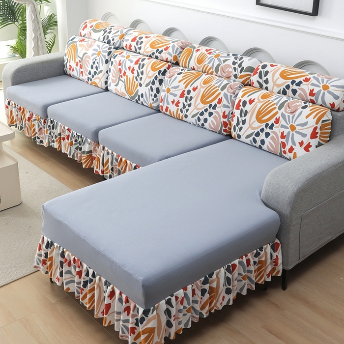 91家纺网 家纺一手货源 找家纺 千彤沙发垫 2024新款裙边款-高精密雪尼尔沙发垫 灰色-组合2