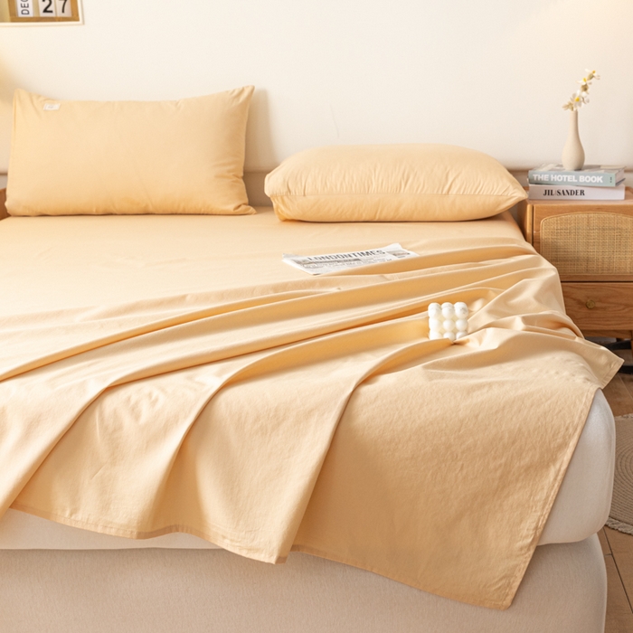 91家纺网 家纺一手货源 找家纺 AB家纺 2024新款A类40支水洗全棉床单三件套 鹅黄