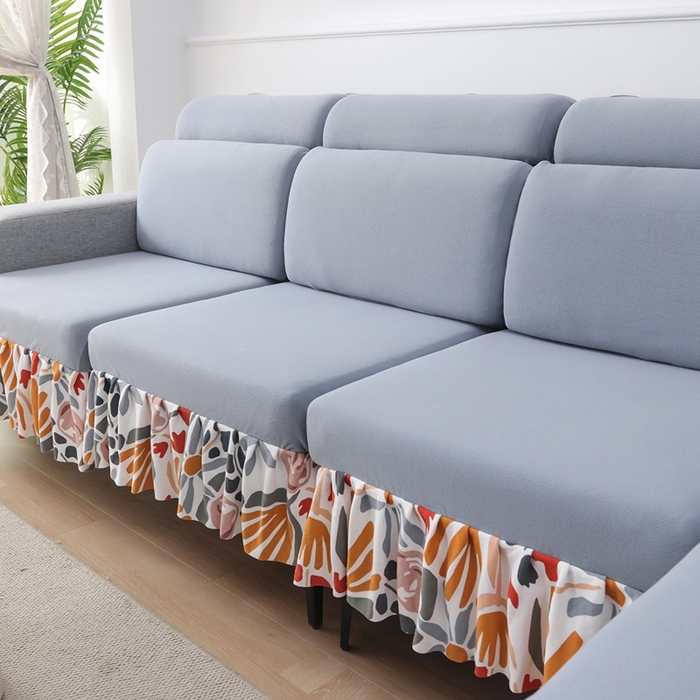 91家纺网 家纺一手货源 找家纺 千彤沙发垫 2024新款裙边款-高精密雪尼尔沙发垫 灰色