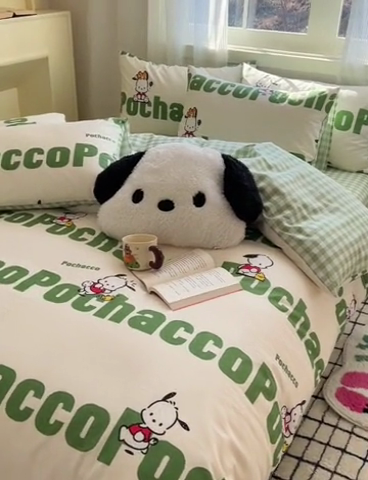 91家纺网 家纺一手货源 找家纺 星座家纺 2025新款40s全棉卡通印花四件套 字母帕恰狗