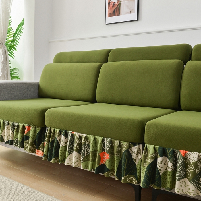 91家纺网 家纺一手货源 找家纺 千彤沙发垫 2024新款裙边款-高精密雪尼尔沙发垫 绿色