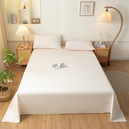 91家纺网 家纺一手货源 找家纺 AB家纺 2024新款A类40支水洗全棉床单三件套 淡奶油