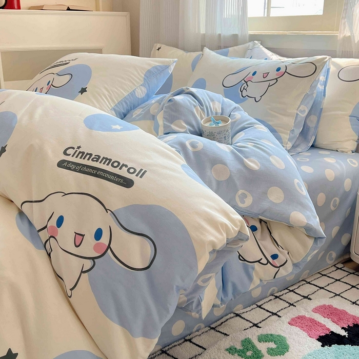 91家纺网 家纺一手货源 找家纺 星座家纺 2025新款40s全棉卡通印花四件套 泡泡玉桂狗