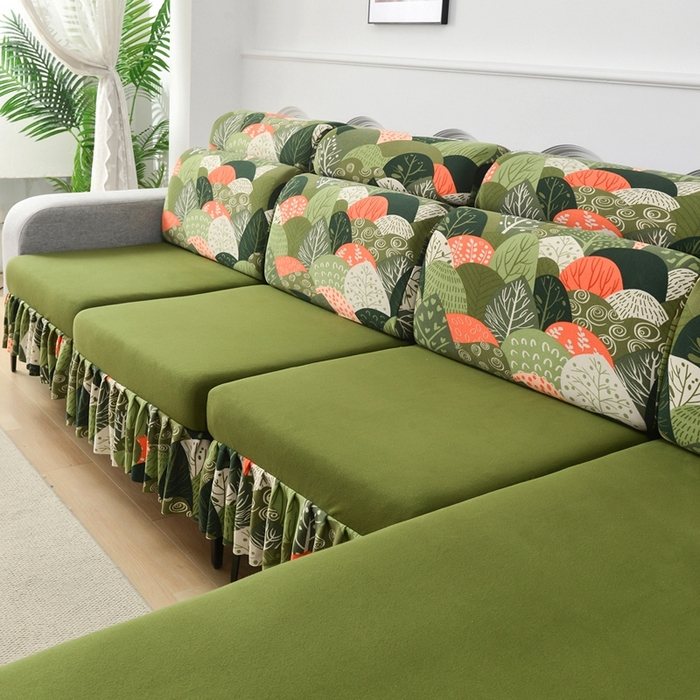 91家纺网 家纺一手货源 找家纺 千彤沙发垫 2024新款裙边款-高精密雪尼尔沙发垫 绿色-组合2