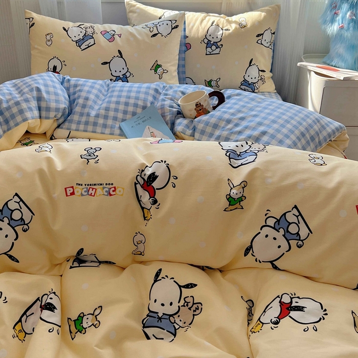 91家纺网 家纺一手货源 找家纺 星座家纺 2025新款40s全棉卡通印花四件套 格子帕恰狗