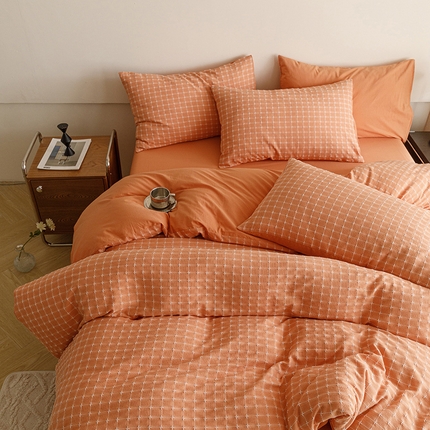 蜜柚 2024新款全棉色织水洗提花四件套 艾玛橘