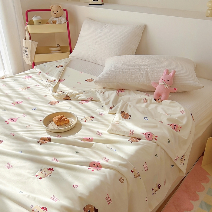 91家纺网 家纺一手货源 找家纺 木堇家居 2024新款10%大豆纤维针织棉夏被 曲奇饼干