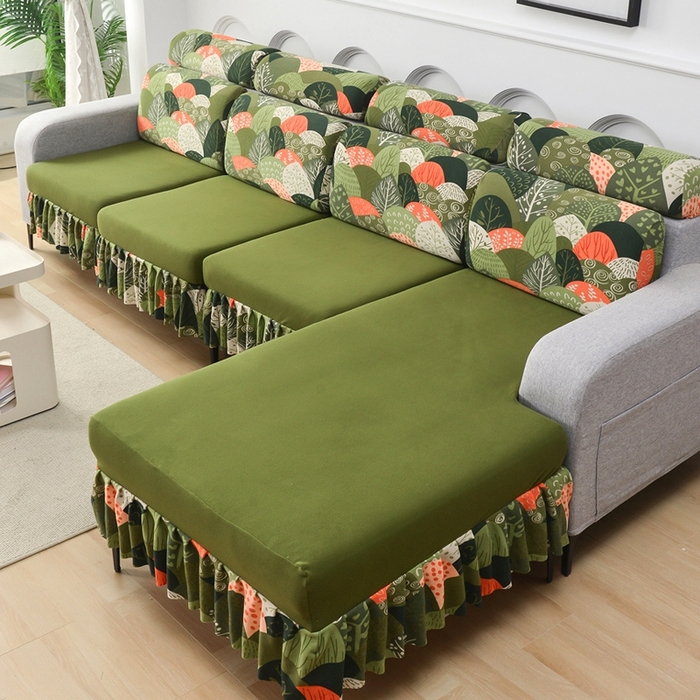 91家纺网 家纺一手货源 找家纺 千彤沙发垫 2024新款裙边款-高精密雪尼尔沙发垫 绿色-组合2