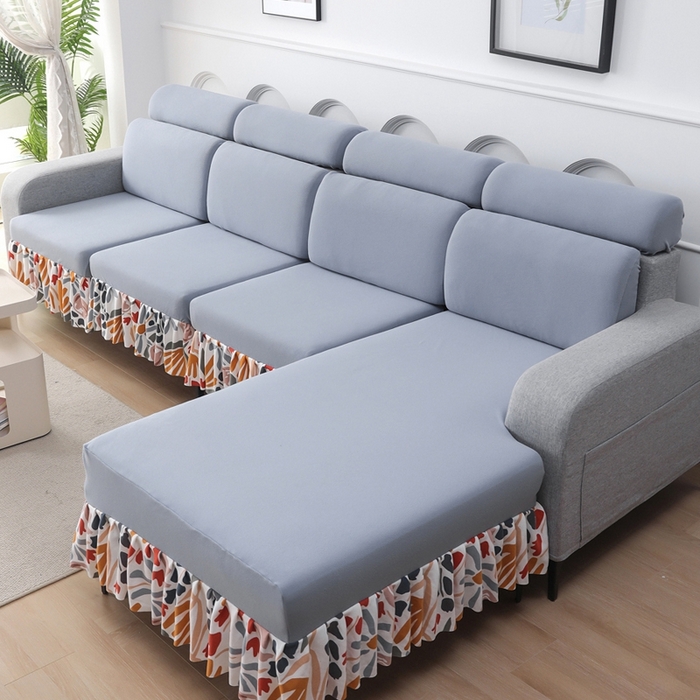 91家纺网 家纺一手货源 找家纺 千彤沙发垫 2024新款裙边款-高精密雪尼尔沙发垫 灰色