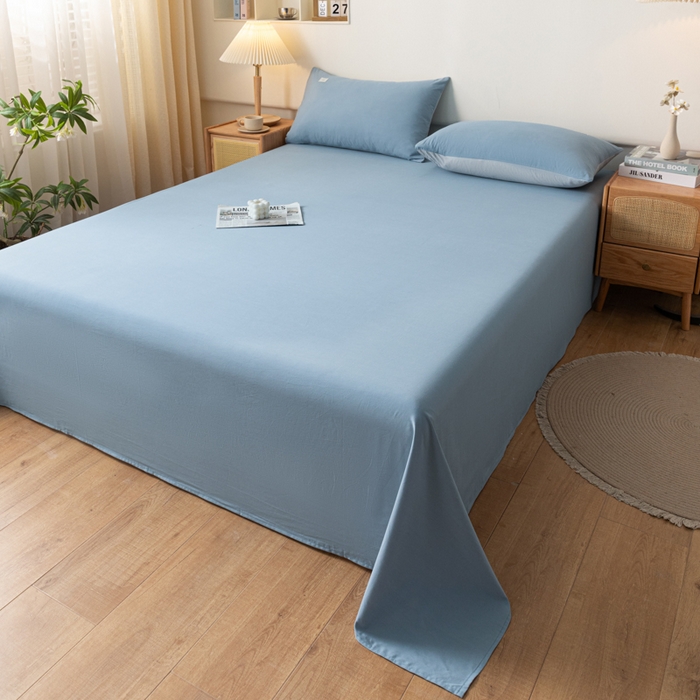 91家纺网 家纺一手货源 找家纺 AB家纺 2024新款A类40支水洗全棉床单三件套 浅蓝