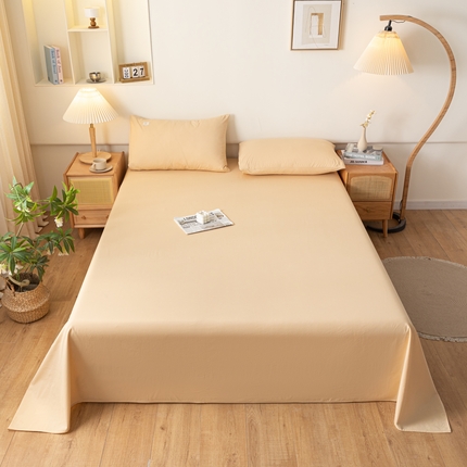 AB家纺 2024新款A类40支水洗全棉床单三件套 鹅黄