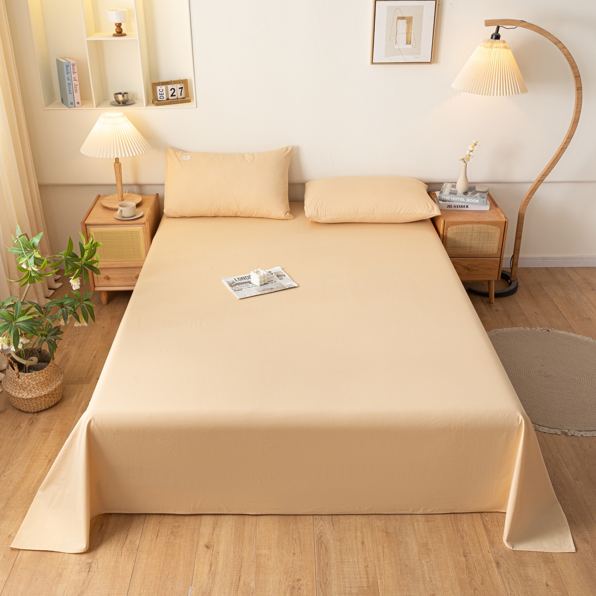 91家纺网 家纺一手货源 找家纺 AB家纺 2024新款A类40支水洗全棉床单三件套 鹅黄