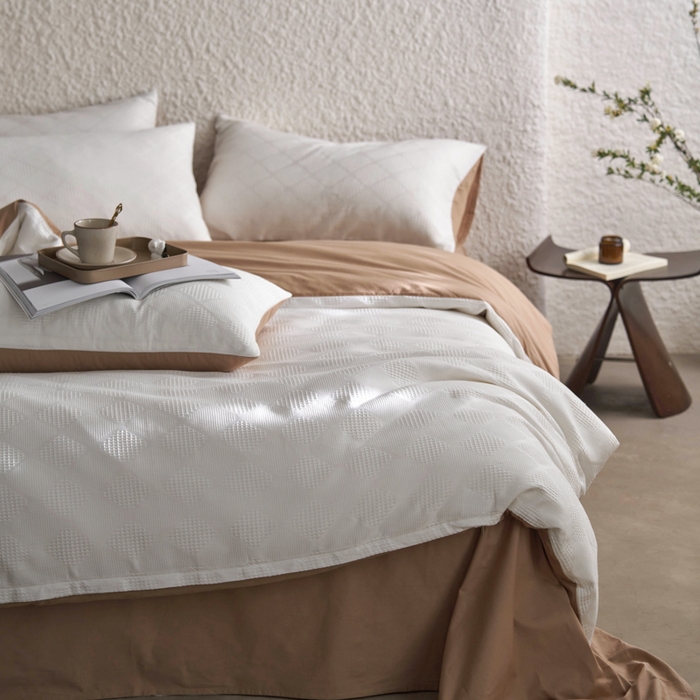 91家纺网 家纺一手货源 找家纺 AB家纺 2024新款全棉华夫格四件套 菱形格-象牙白