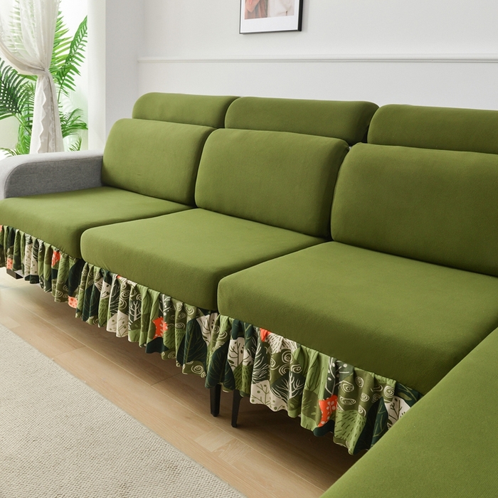 91家纺网 家纺一手货源 找家纺 千彤沙发垫 2024新款裙边款-高精密雪尼尔沙发垫 绿色