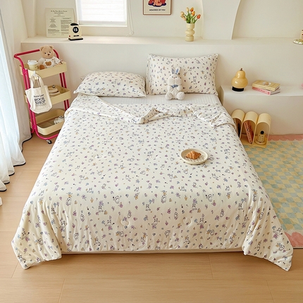 木堇家居 2024新款10%大豆纤维针织棉夏被 紫色花球猫