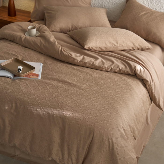 91家纺网 家纺一手货源 找家纺 AB家纺 2024新款全棉华夫格四件套 四叶草-咖