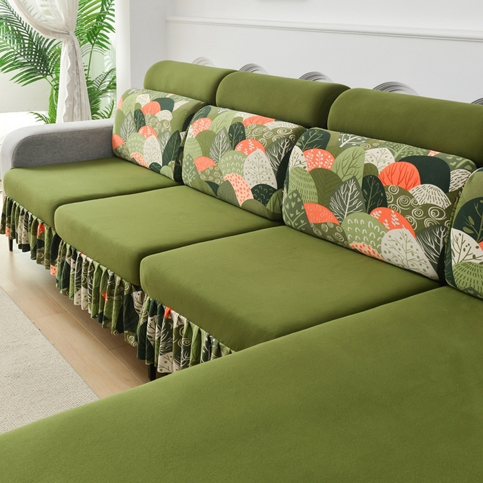 91家纺网 家纺一手货源 找家纺 千彤沙发垫 2024新款裙边款-高精密雪尼尔沙发垫 绿色-组合1