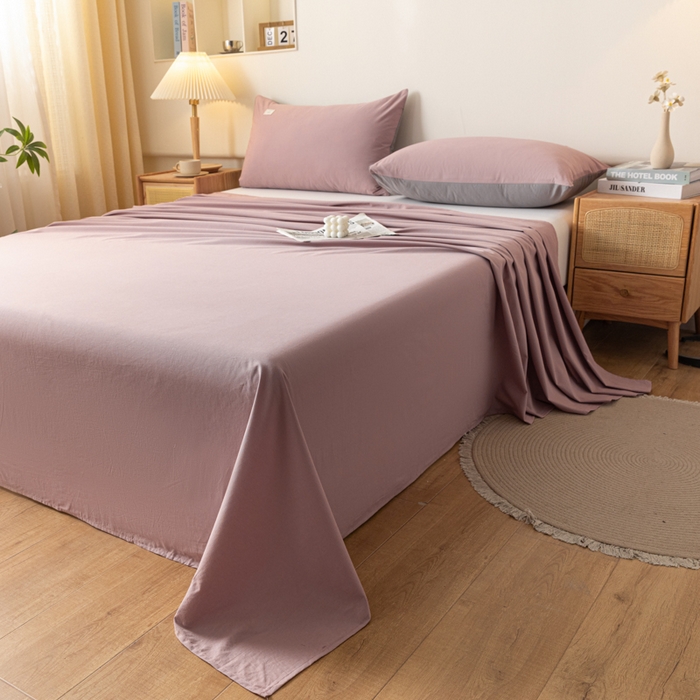 91家纺网 家纺一手货源 找家纺 AB家纺 2024新款A类40支水洗全棉床单三件套 豆沙