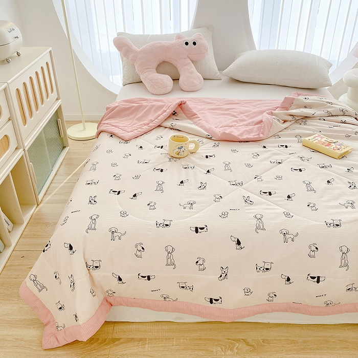 91家纺网 家纺一手货源 找家纺 金麦 2024新款A类有氧提花泡泡棉夏被 班尼狗