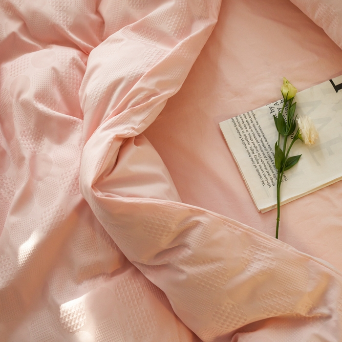 91家纺网 家纺一手货源 找家纺 AB家纺 2024新款全棉华夫格四件套 茗萫-粉玉