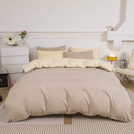 莎臣豹 2025新款水洗棉磨毛纯色双拼简约风撞色单品被套 卡其爱上嫩黄