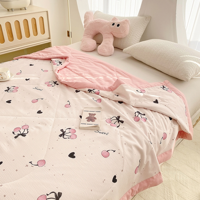 91家纺网 家纺一手货源 找家纺 金麦 2024新款A类有氧提花泡泡棉夏被 粉樱桃