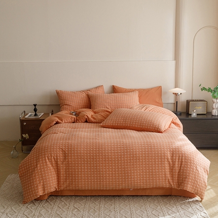 91家纺网 家纺一手货源 找家纺 蜜柚 2024新款全棉色织水洗提花四件套 艾玛橘