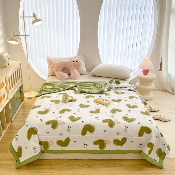 91家纺网 家纺一手货源 找家纺 金麦 2024新款A类有氧提花泡泡棉夏被 甜心绿