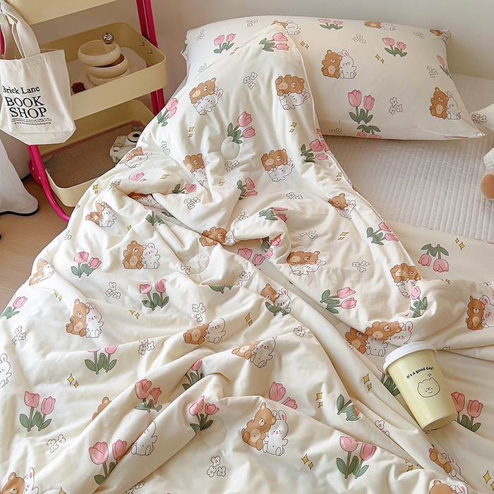 91家纺网 家纺一手货源 找家纺 木堇家居 2024新款10%大豆纤维针织棉夏被 好朋友